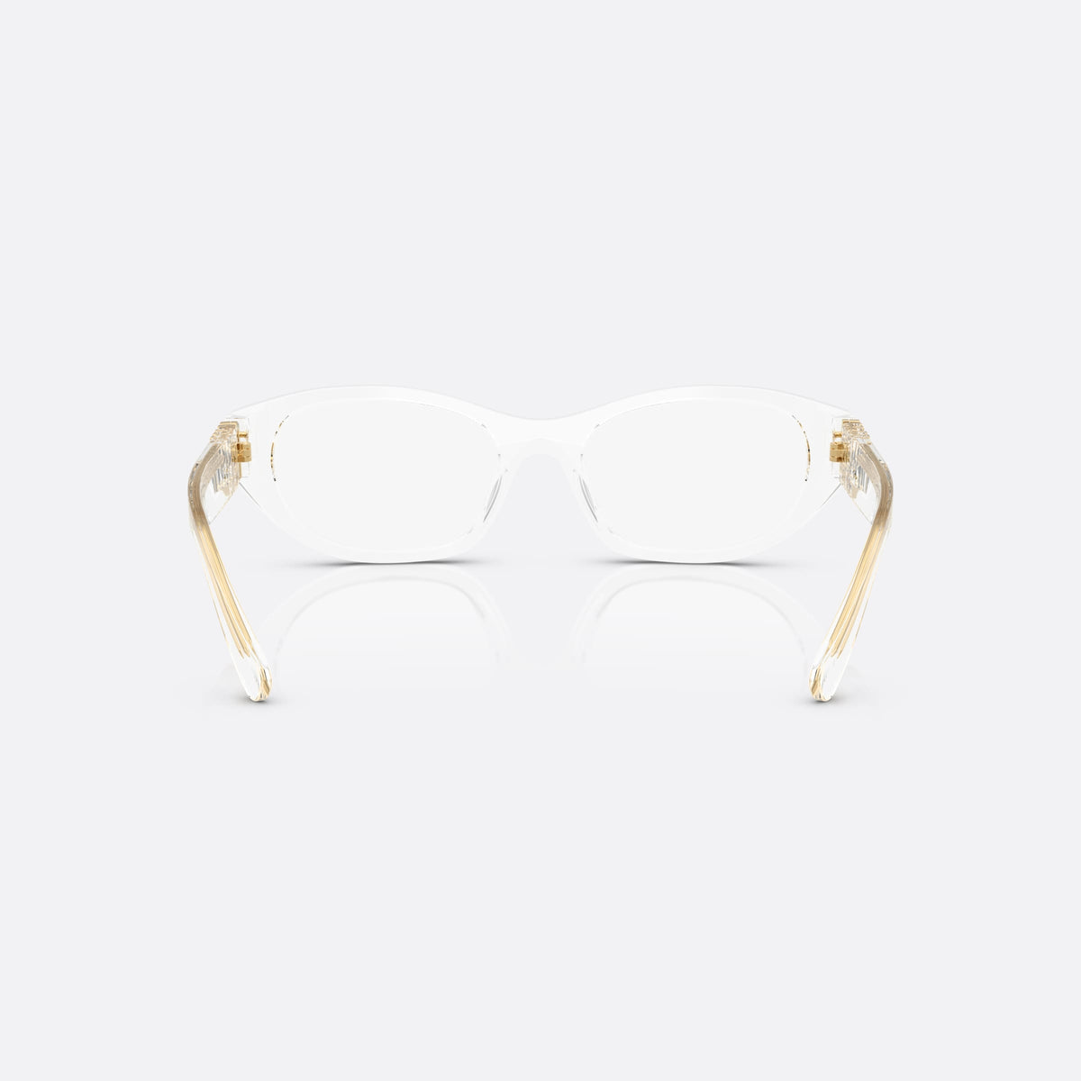 Rame ochelari de vedere Miu Miu 0MU 03WV 15Z1O1, cat eye transparent, pentru femei, punte simplă cu arc neted, literele brandului pe brațe, vedere din spate