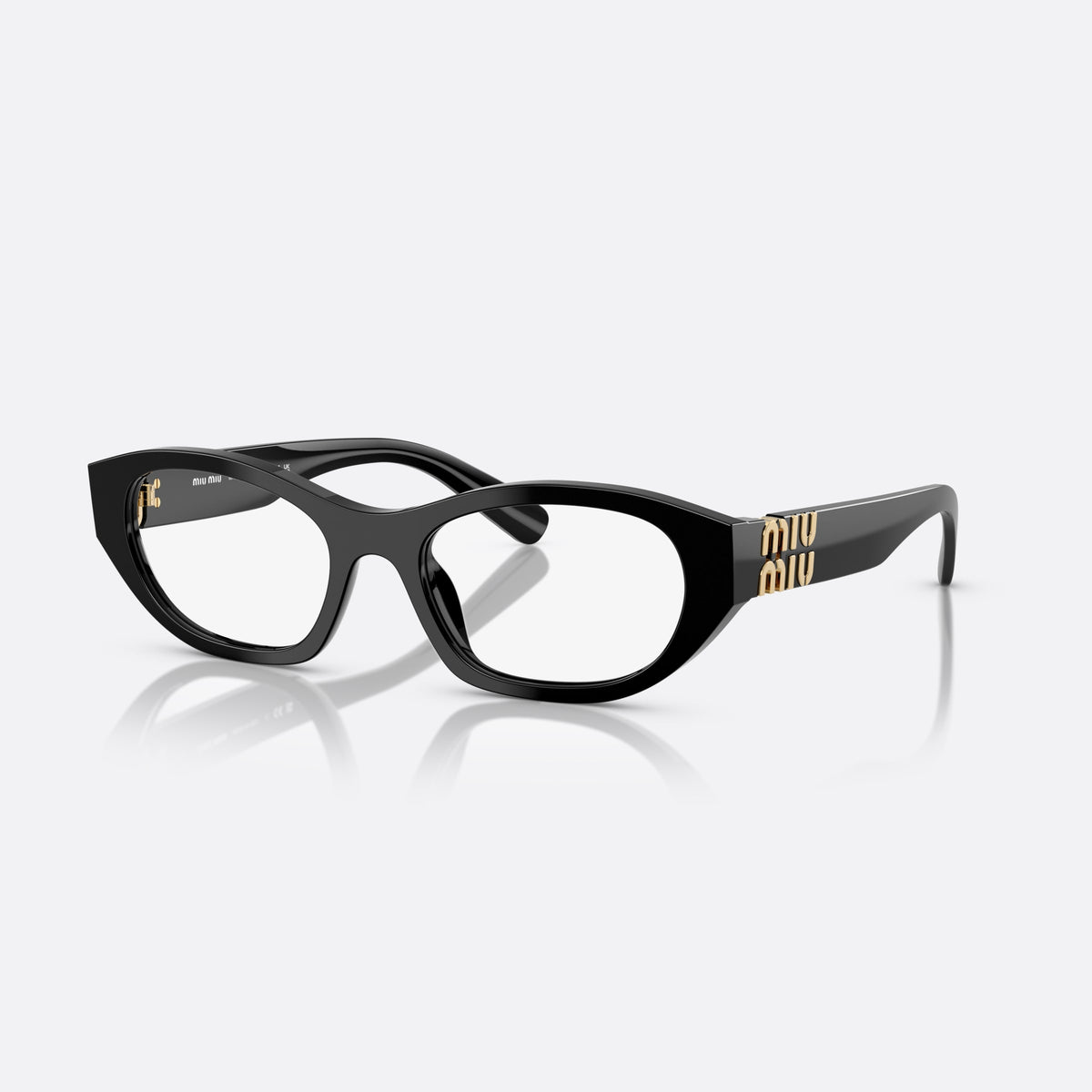 Miu Miu 0MU 03WV 16K1O1 eyeglasses, black cat eye frame for women, keyhole bridge, brand lettering on temples, full rim frame