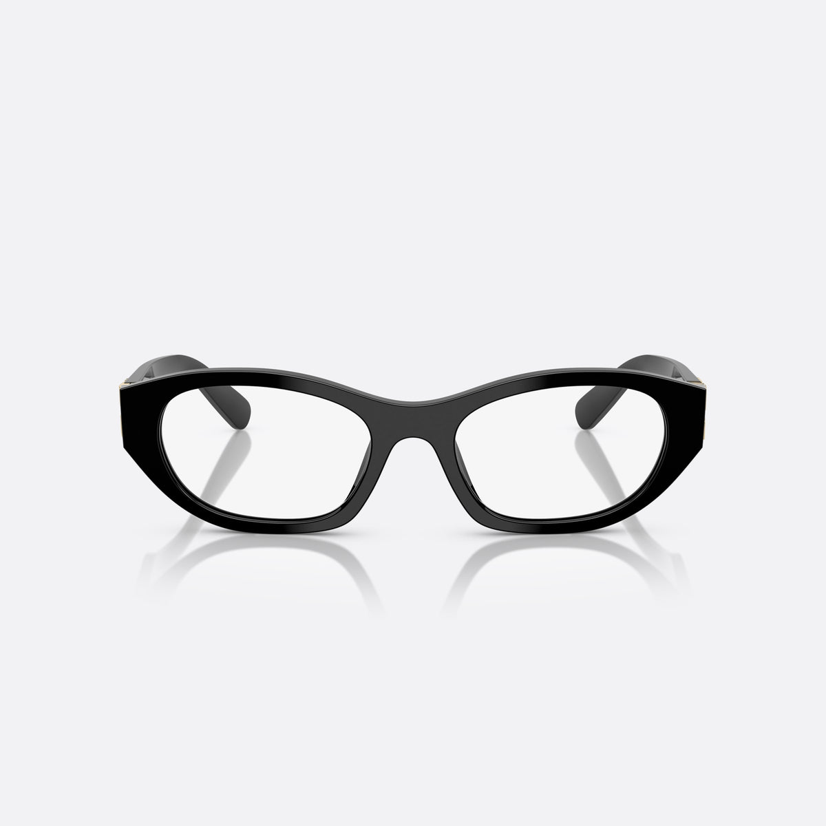 Miu Miu 0MU 03WV 16K1O1 eyeglasses, black cat eye frame for women, keyhole bridge, brand lettering on temples, full rim frame, front view