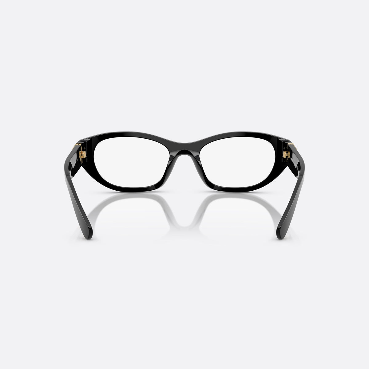 Miu Miu 0MU 03WV 16K1O1 eyeglasses, black cat eye frame for women, keyhole bridge, brand lettering on temples, full rim frame, back view