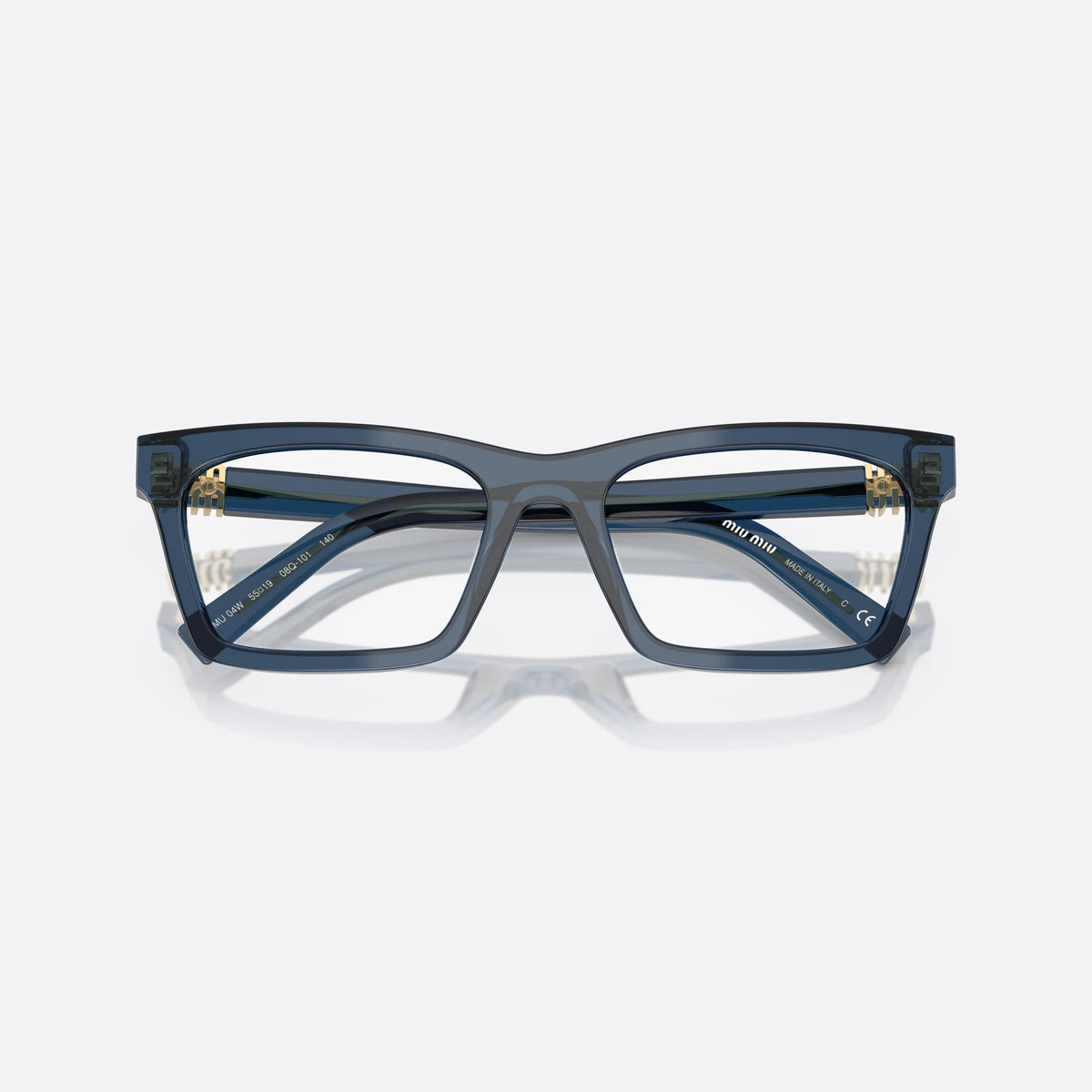 Rame ochelari de vedere Miu Miu MU 04WV 08Q101, patrati albastru, pentru femei, punte simplă, literele brandului pe braț, ramă completă, cu brațele pliate