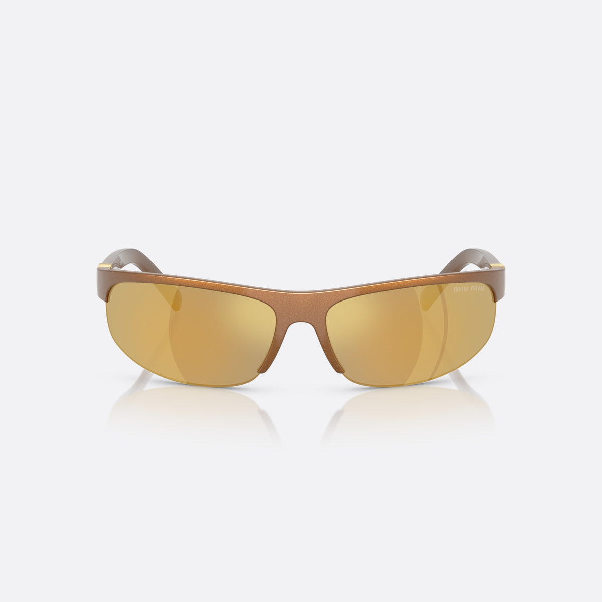 Ochelari de soare Miu Miu 0MU A02S 16Y8G1, ovali maro, pentru femei, punte integrată simplă, literele brandului pe brațe, vedere din față