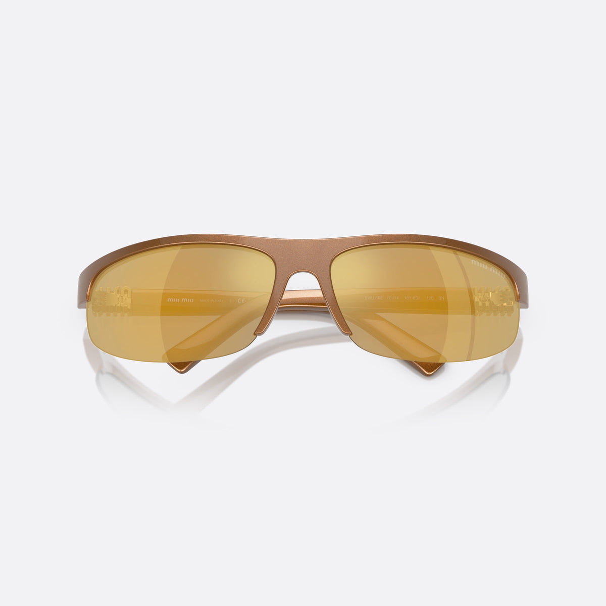 Ochelari de soare Miu Miu 0MU A02S 16Y8G1, ovali maro, pentru femei, punte integrată simplă, literele brandului pe brațe, cu brațele pliate