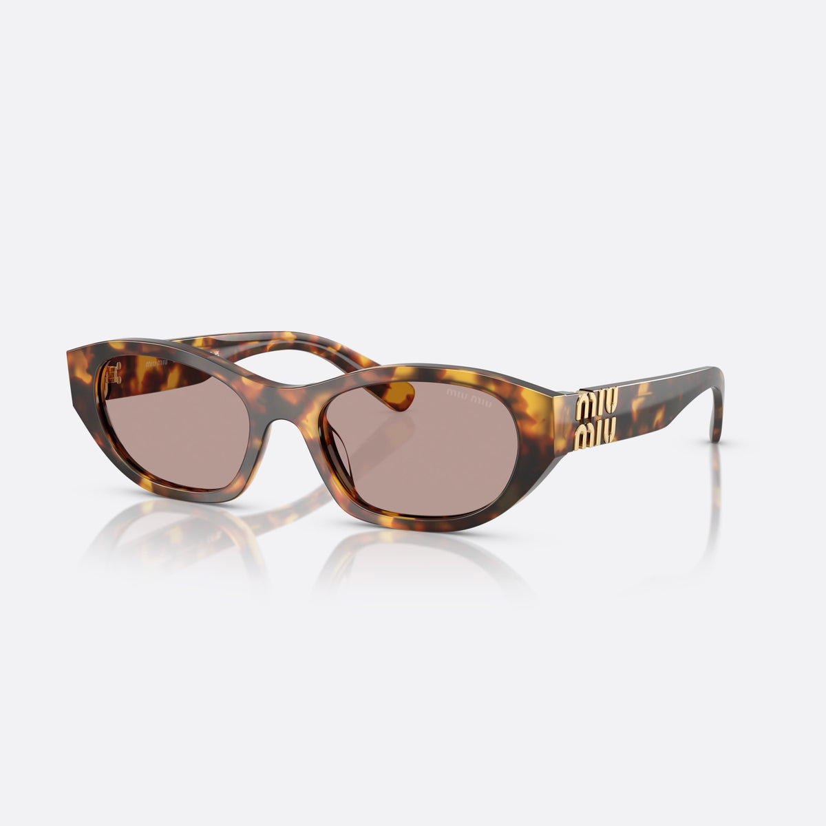 Miu Miu 0MU A03S 14L20I sunglasses, havana oval frame for women, plain integrated bridge, brand lettering on temples