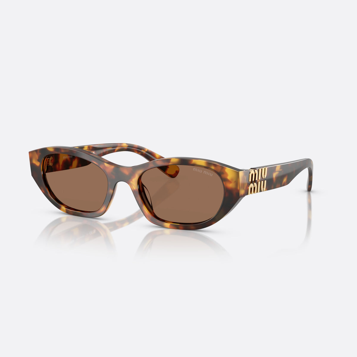 Ochelari de soare Miu Miu 0MU A03S 14L60M, ovali havana, pentru femei, punte simplă integrată, logo-ul brandului pe braț
