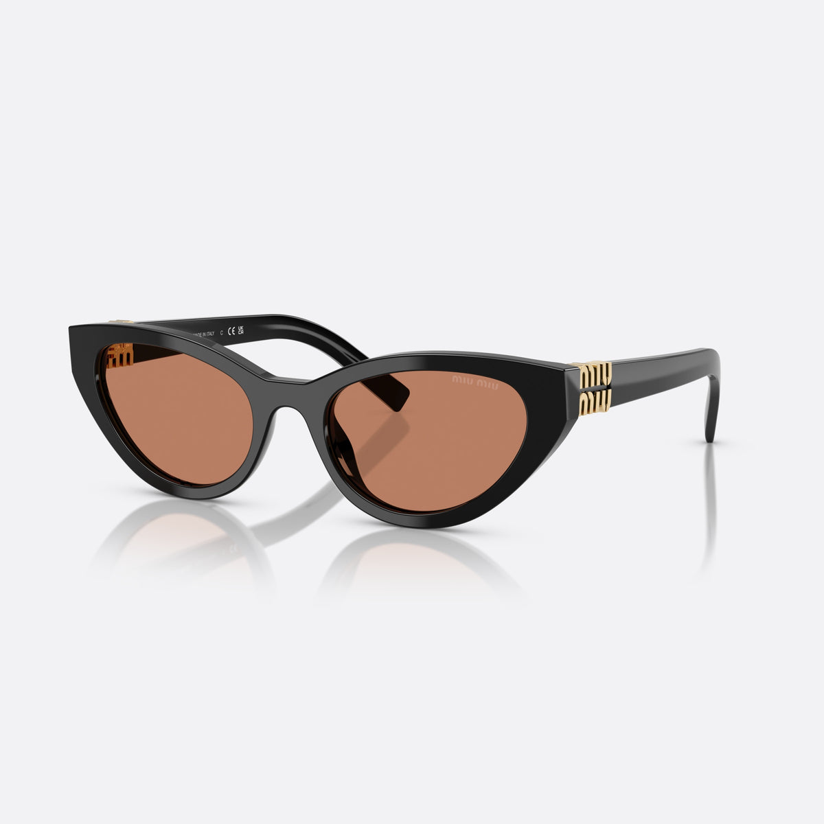 Ochelari de soare Miu Miu 0MU A04S 16K10I, cat eye negru, pentru femei, punte integrată solidă, logo al brandului pe plăcuțe