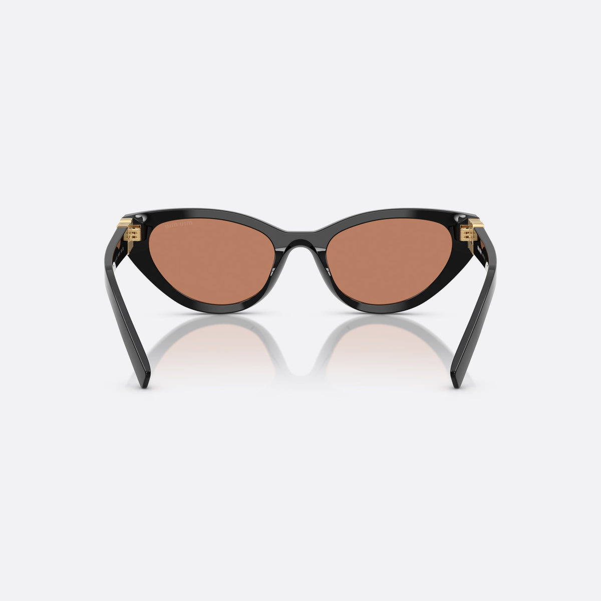 Ochelari de soare Miu Miu 0MU A04S 16K10I, cat eye negru, pentru femei, punte integrată solidă, logo al brandului pe plăcuțe, vedere din spate