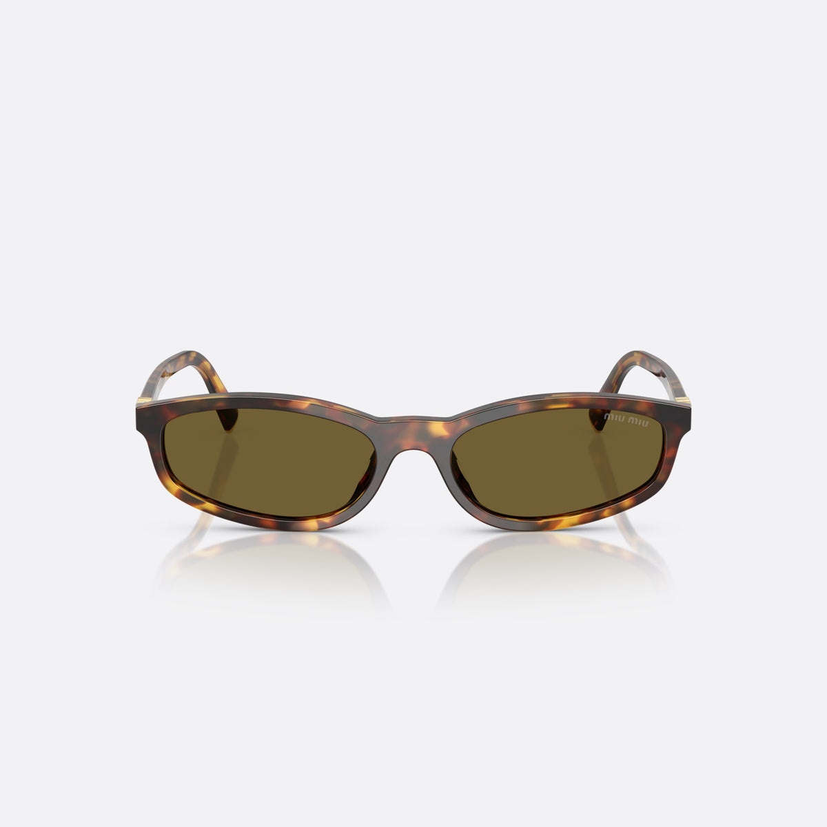 Miu Miu 0MU A06S 14L09Z sunglasses, havana oval frame for women, plain integrated bridge, brand lettering on temples, front view