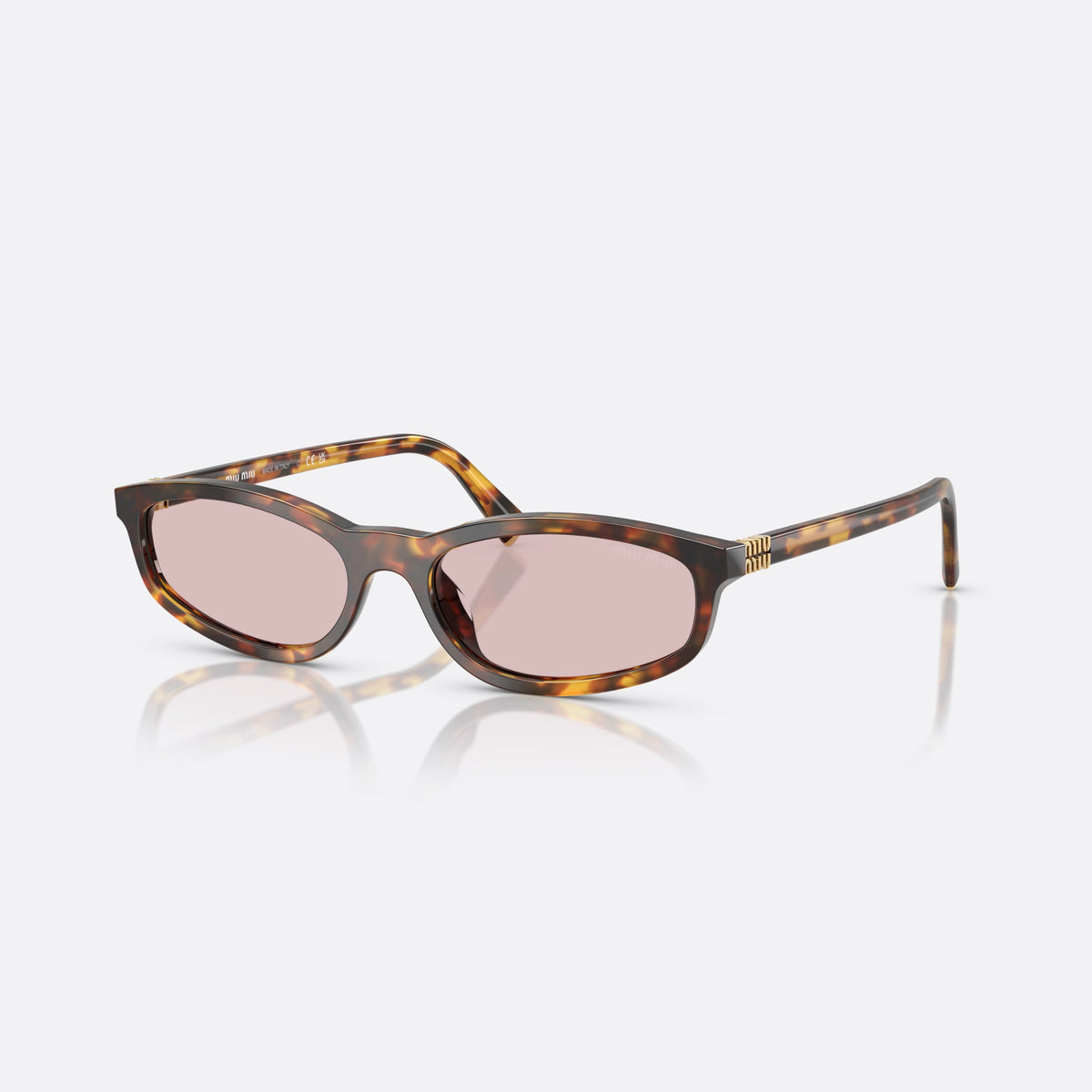 Ochelari de soare Miu Miu 0MU A06S 14L4I0, ovali havana, pentru femei, punte simplă joasă, placă cu logoul brandului pe braț