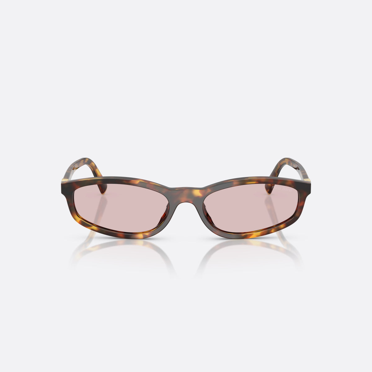Ochelari de soare Miu Miu 0MU A06S 14L4I0, ovali havana, pentru femei, punte simplă joasă, placă cu logoul brandului pe braț, vedere din față
