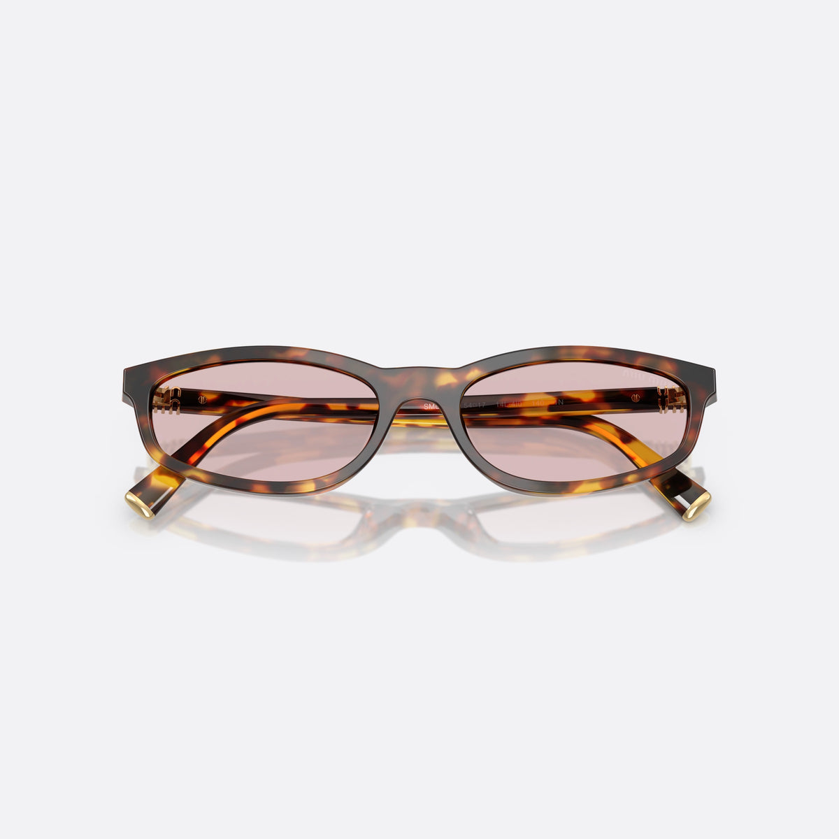 Ochelari de soare Miu Miu 0MU A06S 14L4I0, ovali havana, pentru femei, punte simplă joasă, placă cu logoul brandului pe braț, cu brațele pliate