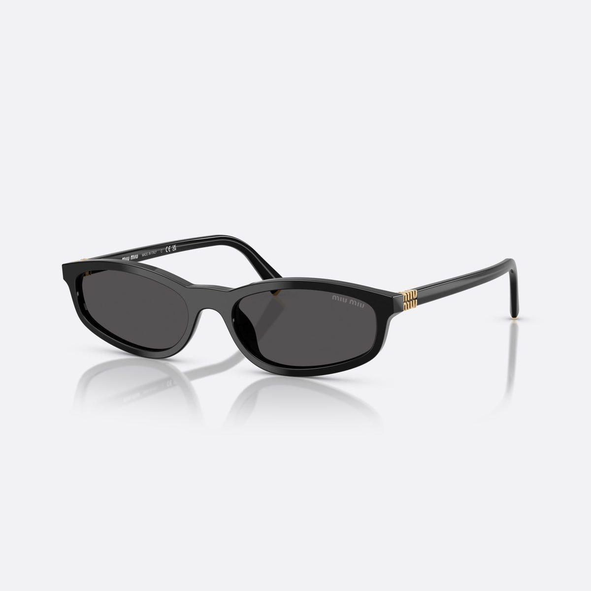 Ochelari de soare Miu Miu 0MU A06S 16K08Z, ovali negru, pentru femei, punte simplă, literele brandului pe brațe, ramă completă