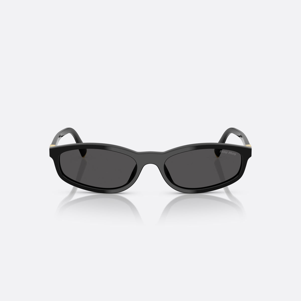 Ochelari de soare Miu Miu 0MU A06S 16K08Z, ovali negru, pentru femei, punte simplă, literele brandului pe brațe, ramă completă, vedere din față