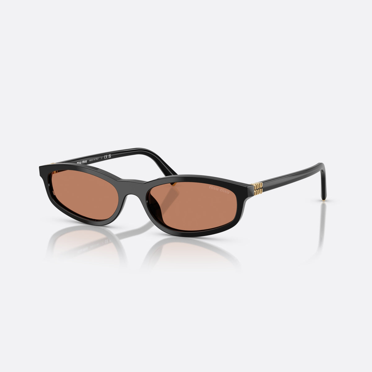 Ochelari de soare Miu Miu 0MU A06S 16K10I, ovali negru, pentru femei, punte simplă, integrată în ramă, brațe subțiri, conice