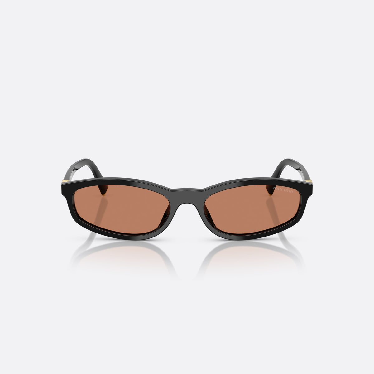 Ochelari de soare Miu Miu 0MU A06S 16K10I, ovali negru, pentru femei, punte simplă, integrată în ramă, brațe subțiri, conice, vedere din față