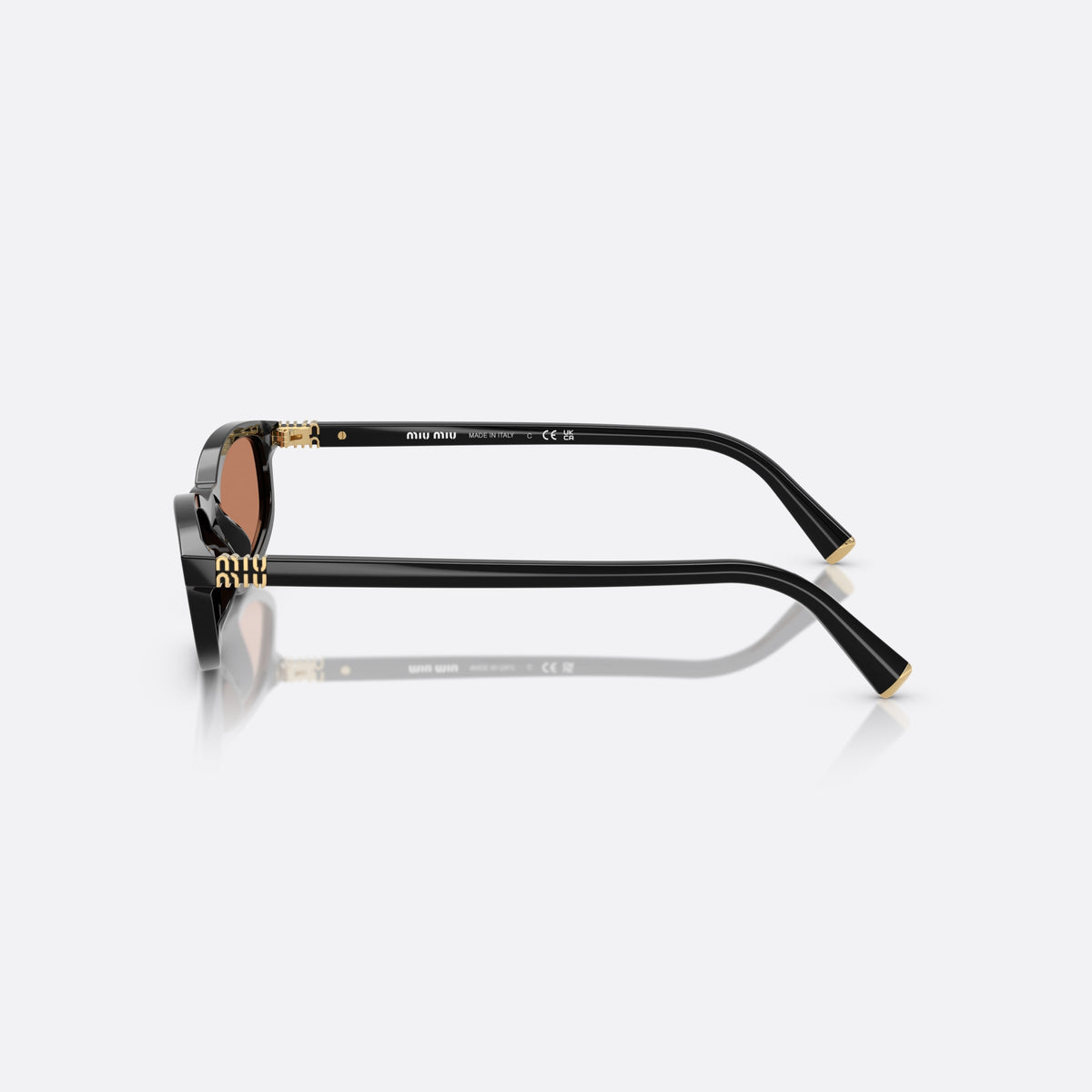 Ochelari de soare Miu Miu 0MU A06S 16K10I, ovali negru, pentru femei, punte simplă, integrată în ramă, brațe subțiri, conice, vedere laterală