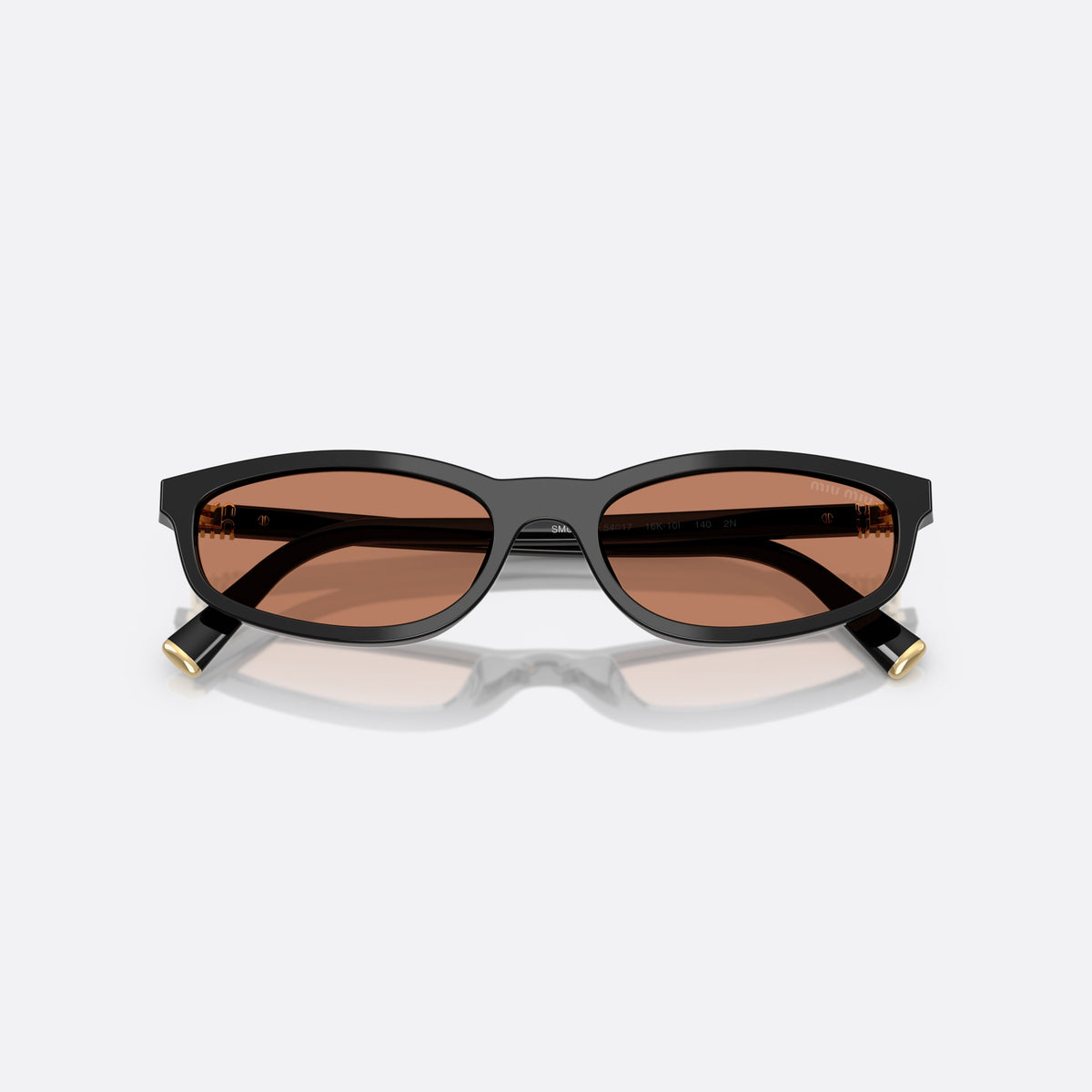 Ochelari de soare Miu Miu 0MU A06S 16K10I, ovali negru, pentru femei, punte simplă, integrată în ramă, brațe subțiri, conice, cu brațele pliate