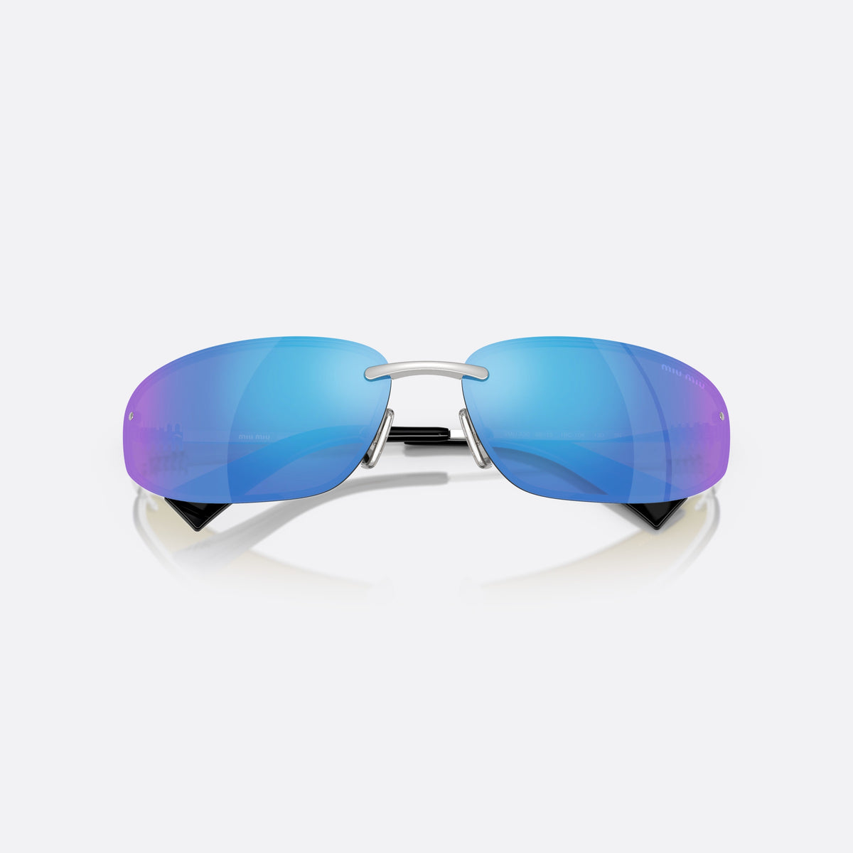 Ochelari de soare Miu Miu 0MU A50S 1BC10K, geometrica argintiu, pentru femei, punte metalică, literele brandului pe brațe, cu brațele pliate