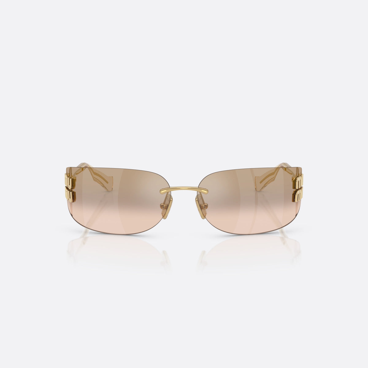 Ochelari de soare Miu Miu 0MU A51S 5AK20P, geometrica auriu, pentru femei, punte metalică simplă, literele brandului pe brațe, vedere din față