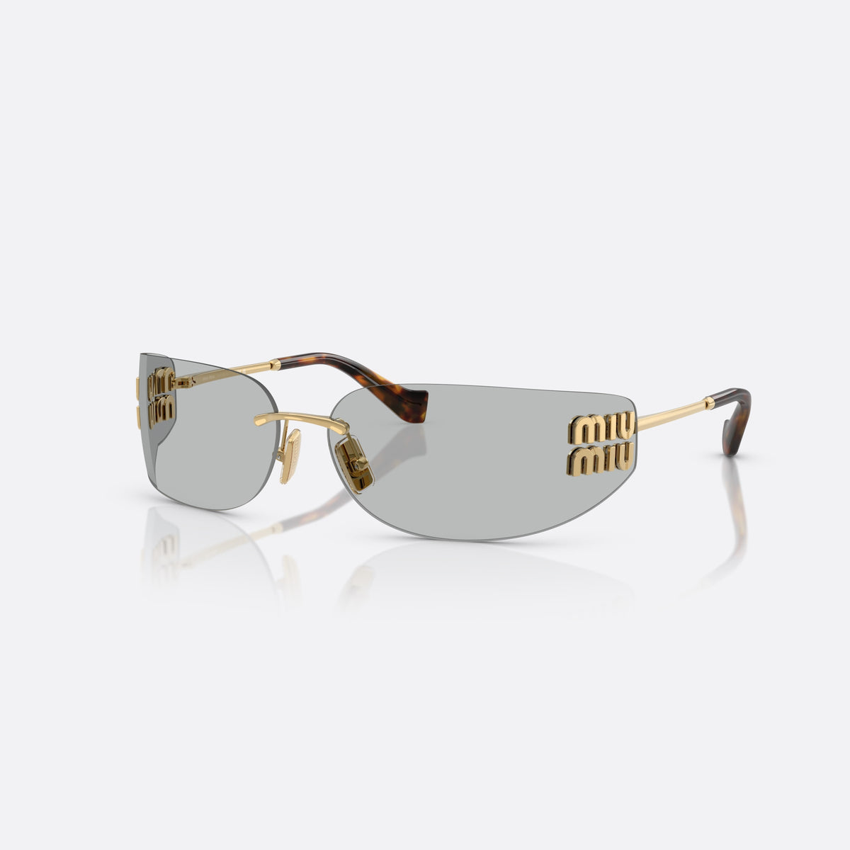 Ochelari de soare Miu Miu 0MU A51S 5AK50K, geometrica auriu, pentru femei, punte metalică simplă, literele brandului pe brațe