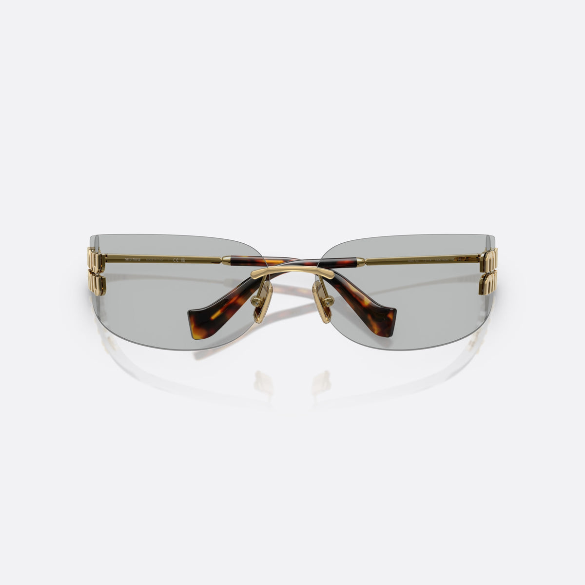 Ochelari de soare Miu Miu 0MU A51S 5AK50K, geometrica auriu, pentru femei, punte metalică simplă, literele brandului pe brațe, cu brațele pliate