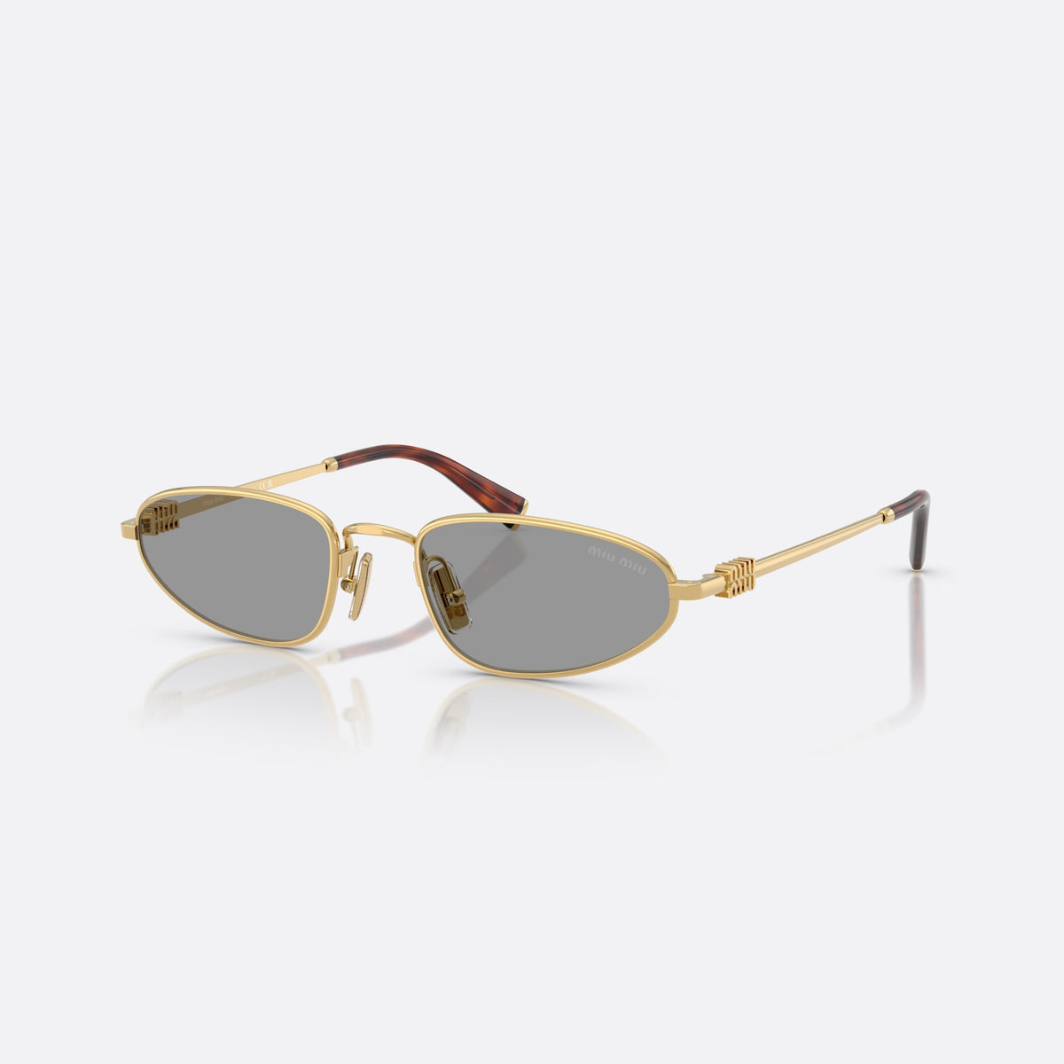 Ochelari de soare Miu Miu 0MU A52S 5AK40O, ovali auriu, pentru femei, punte metalică simplă, literele brandului pe brațe