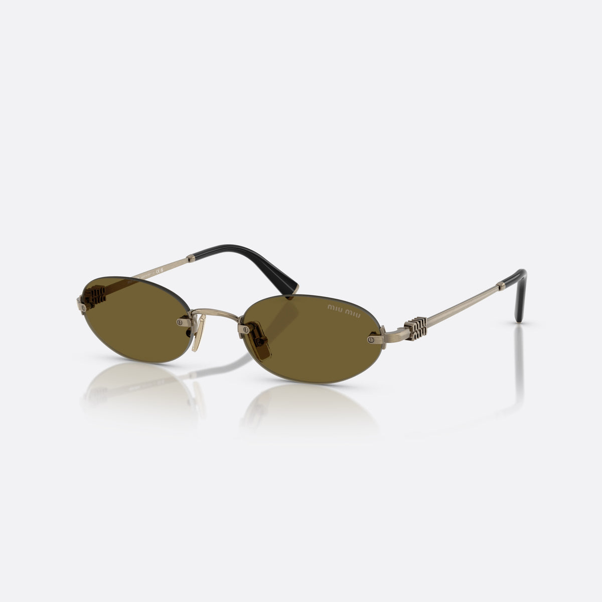 Ochelari de soare Miu Miu 0MU A54S 26C09Z, ovali auriu, pentru femei, punte metalică subțire, plăcuță cu logoul brandului pe brațe