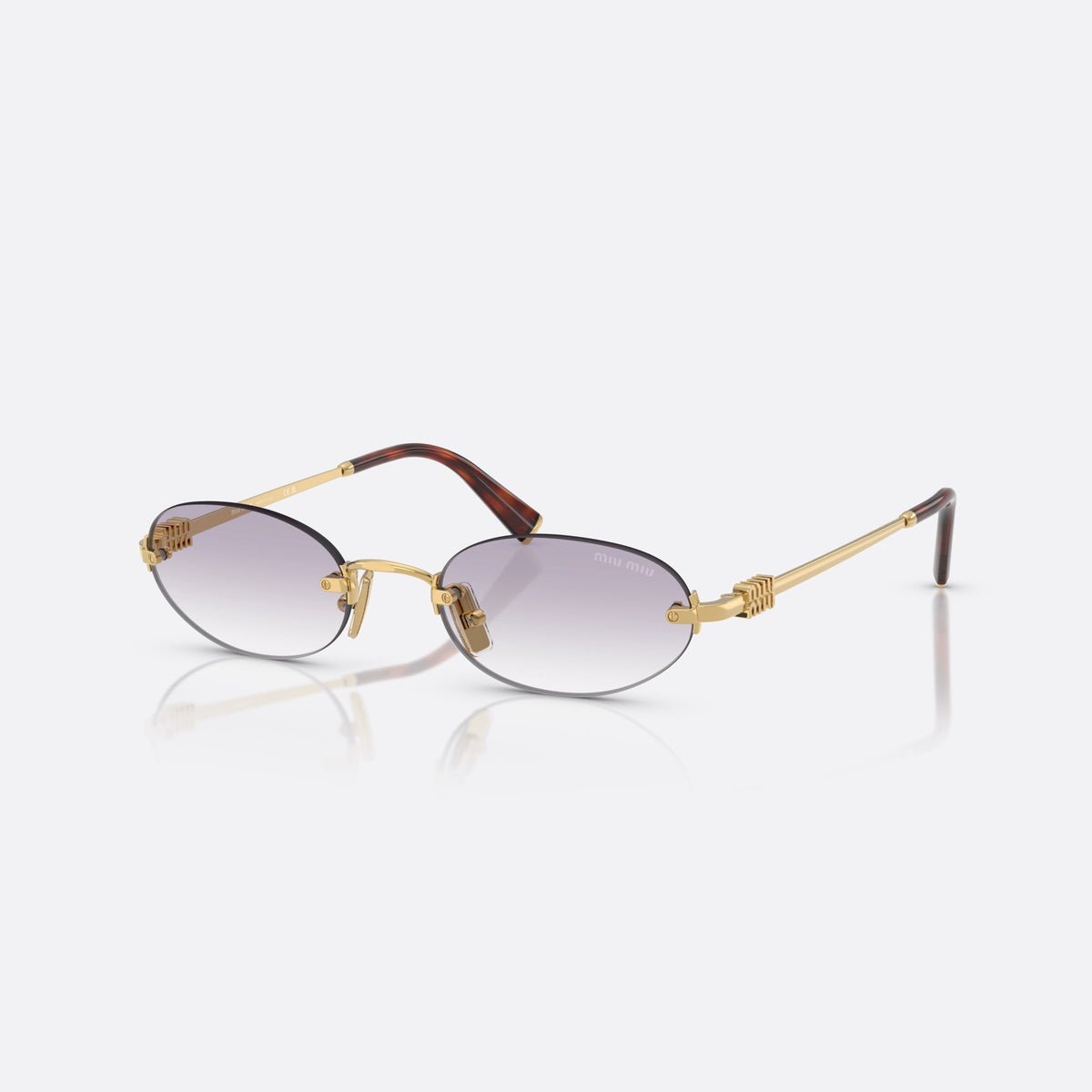 Ochelari de soare Miu Miu 0MU A54S 5AK04O, ovali auriu, pentru femei, punte metalică simplă, literele brandului pe brațe
