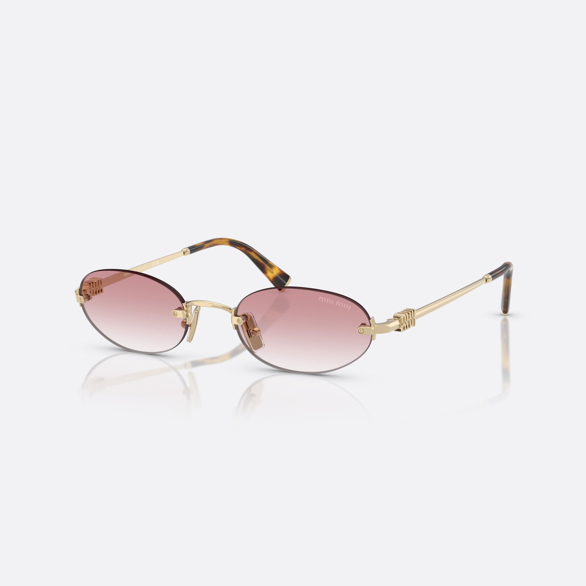 Miu Miu 0MU A54S ZVN70O sunglasses, gold oval frame for women, thin metal bridge, brand lettering on temples