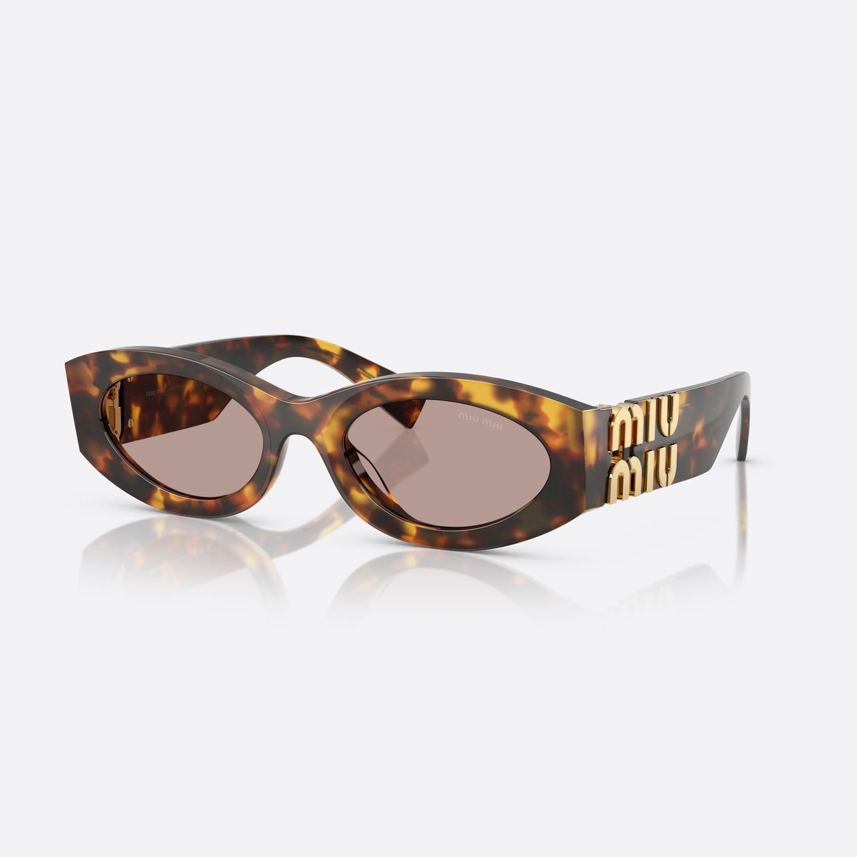 Miu Miu Glimpse MU 11WS 14L20I sunglasses, havana oval frame for women, plain integrated bridge, brand lettering on temples