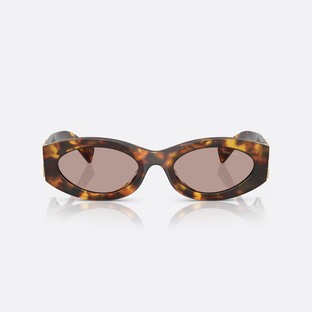Miu Miu Glimpse MU 11WS 14L20I sunglasses, havana oval frame for women, plain integrated bridge, brand lettering on temples, front view