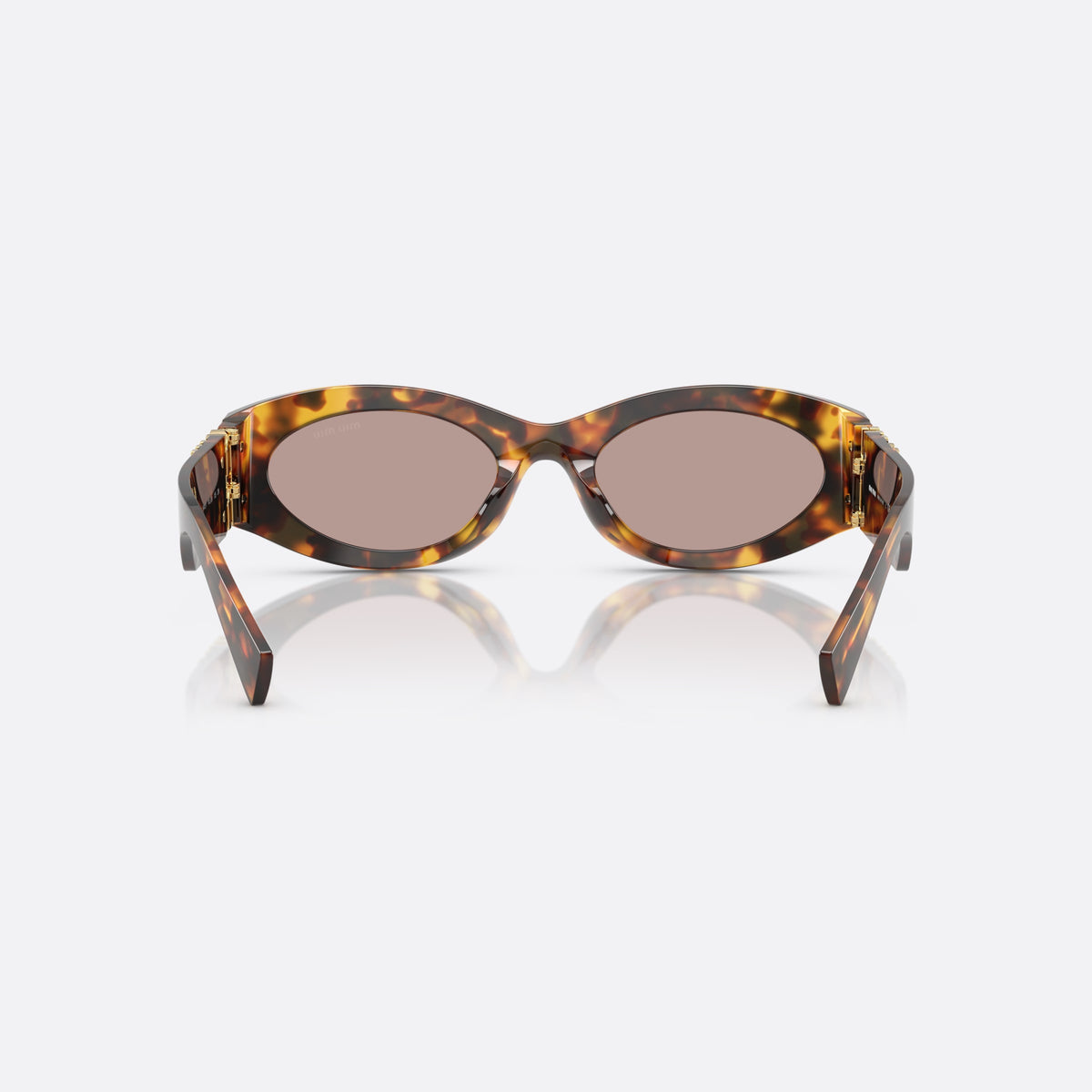 Miu Miu Glimpse MU 11WS 14L20I sunglasses, havana oval frame for women, plain integrated bridge, brand lettering on temples, back view
