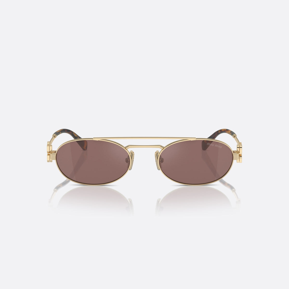 Ochelari de soare Miu Miu Logo MU 54ZS ZVN-70D, geometrica auriu, pentru femei, punte dublă cu bară superioară, placă cu logo pe brațe, vedere din față