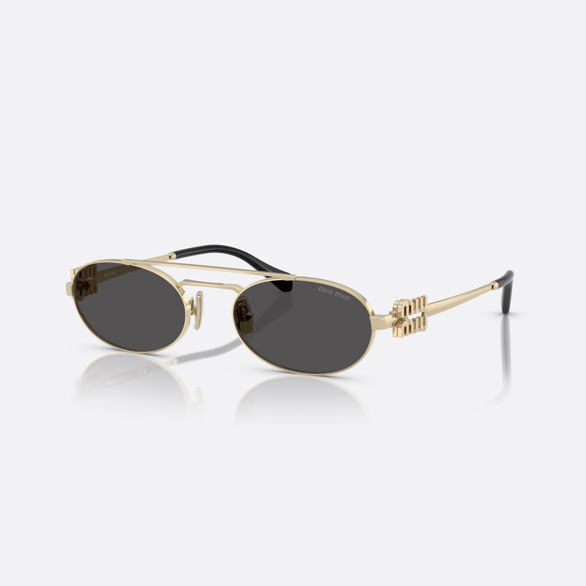 Ochelari de soare Miu Miu Logo MU 54ZS ZVN08Z, geometrica auriu, pentru femei, punte dublă cu bară metalică, ramă completă metalică