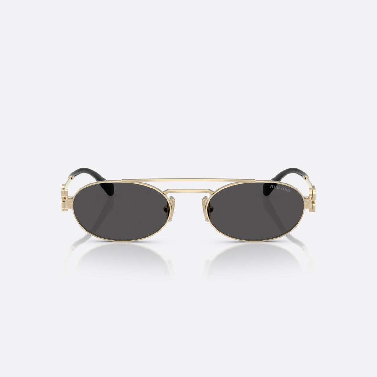 Ochelari de soare Miu Miu Logo MU 54ZS ZVN08Z, geometrica auriu, pentru femei, punte dublă cu bară metalică, ramă completă metalică, vedere din față