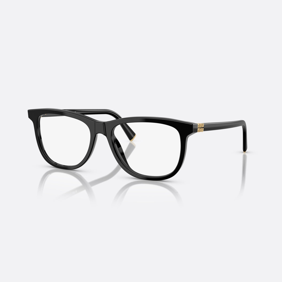 Miu Miu MU 01WV 16K1O1 eyeglasses, black phantos frame for women, plain bridge with integrated top bar, full-rim frame