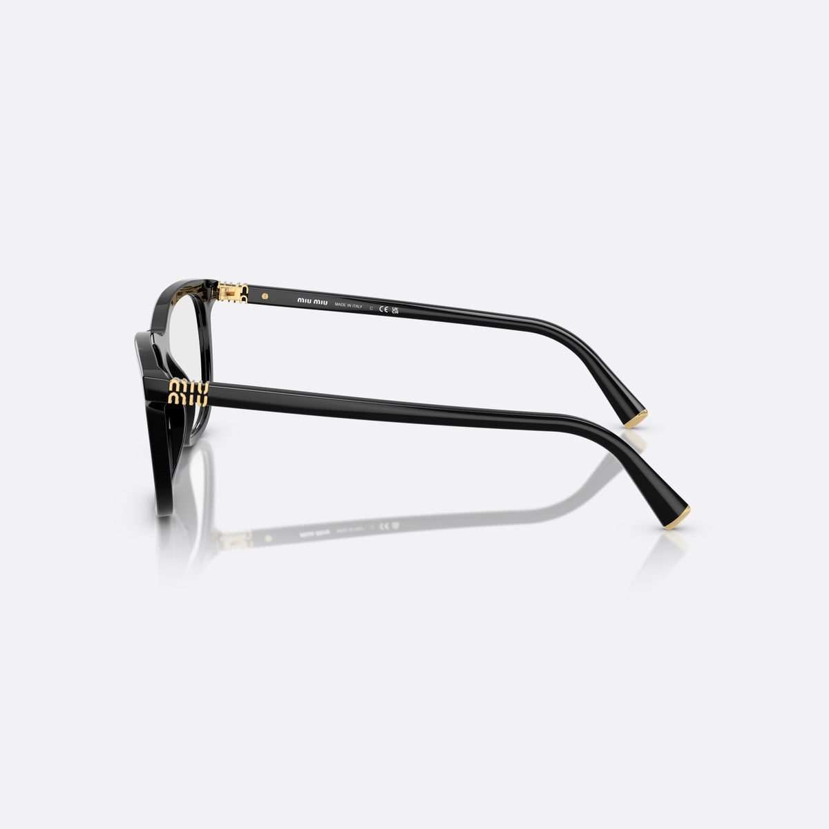 Miu Miu MU 01WV 16K1O1 eyeglasses, black phantos frame for women, plain bridge with integrated top bar, full-rim frame
