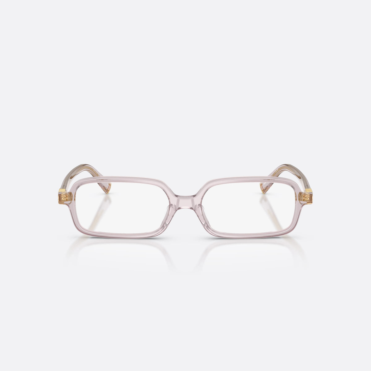 Miu Miu MU 01YV 12W1O1 eyeglasses, violet rectangle frame for women, plain bridge with integrated nose area, slim tapered temples, front view