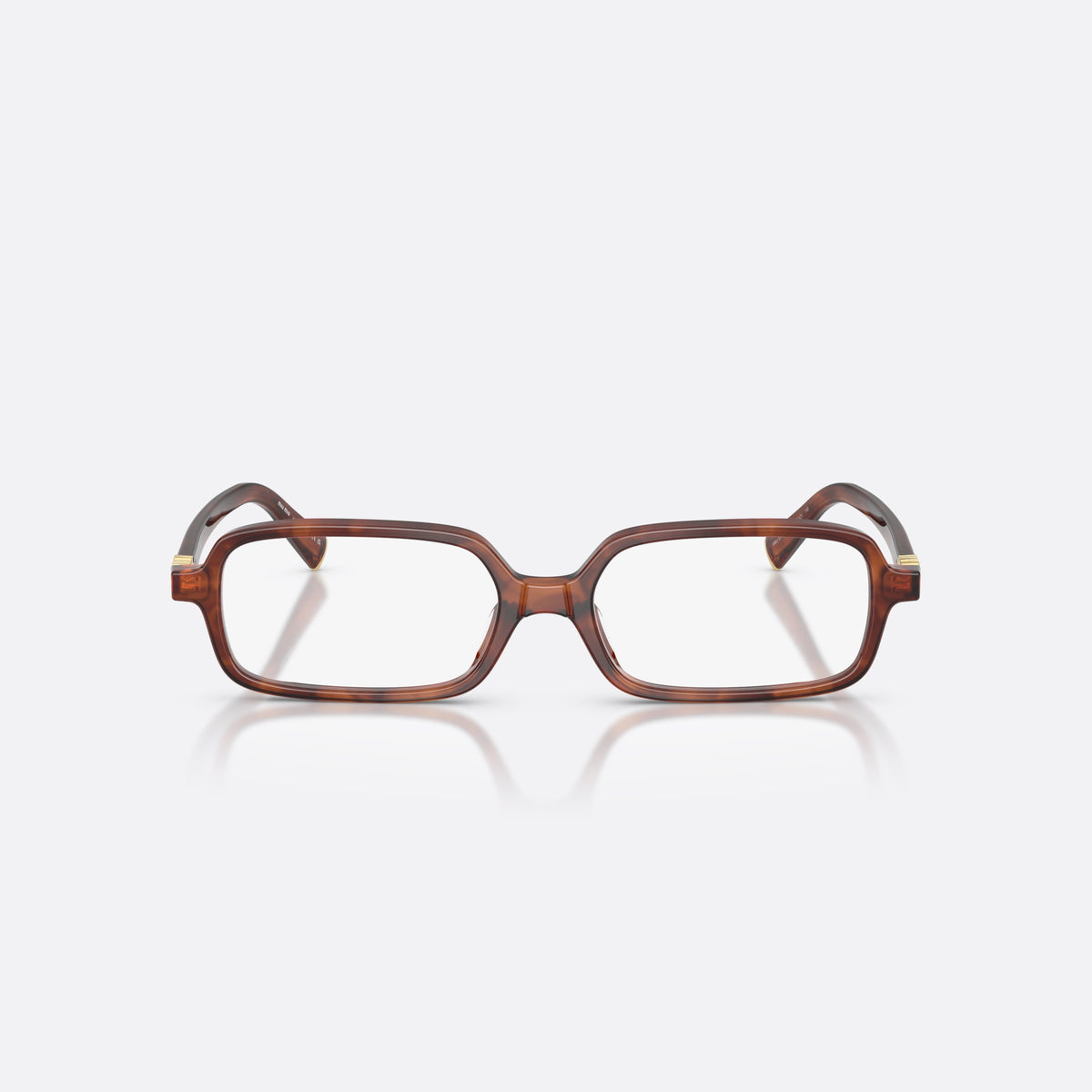 Rame ochelari de vedere Miu Miu MU 01YV 26E1O1, rectangulari maro, pentru femei, punte simplă, literele brandului pe braț, ramă completă, vedere din față
