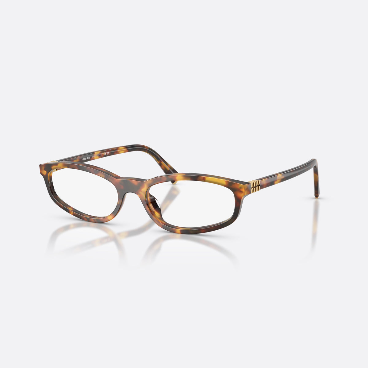 Miu Miu MU 01ZV 14L1O1 eyeglasses, havana oval frame for women, plain bridge, integrated, slim tapered temples