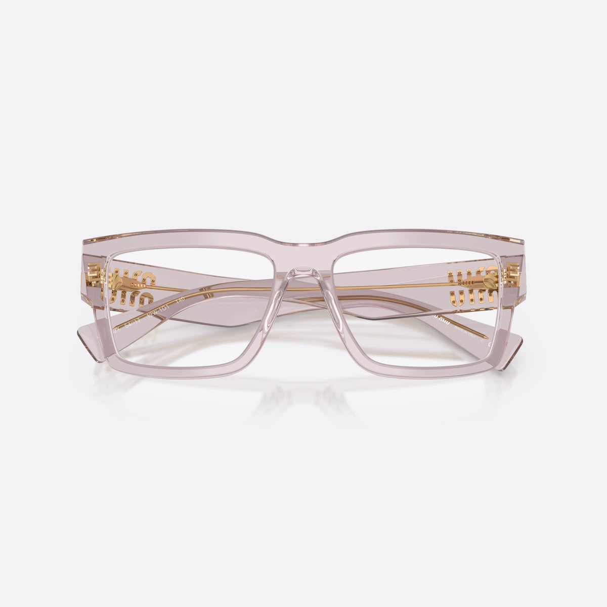 Miu Miu MU 02XV 12W1O1 eyeglasses, violet rectangle frame for women, plain bridge, integrated into front, full-rim, thick frame, folded