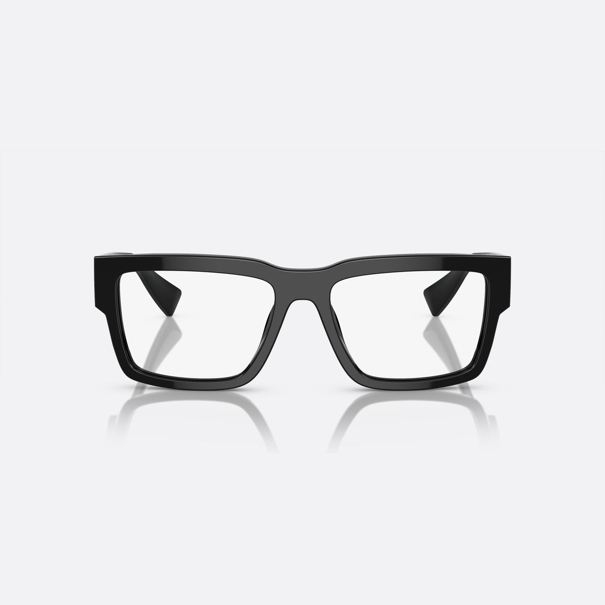 Miu Miu MU 02XV 1AB-1O1 E eyeglasses, black rectangular frame for women, plain bridge, fused to rims, brand lettering on temples