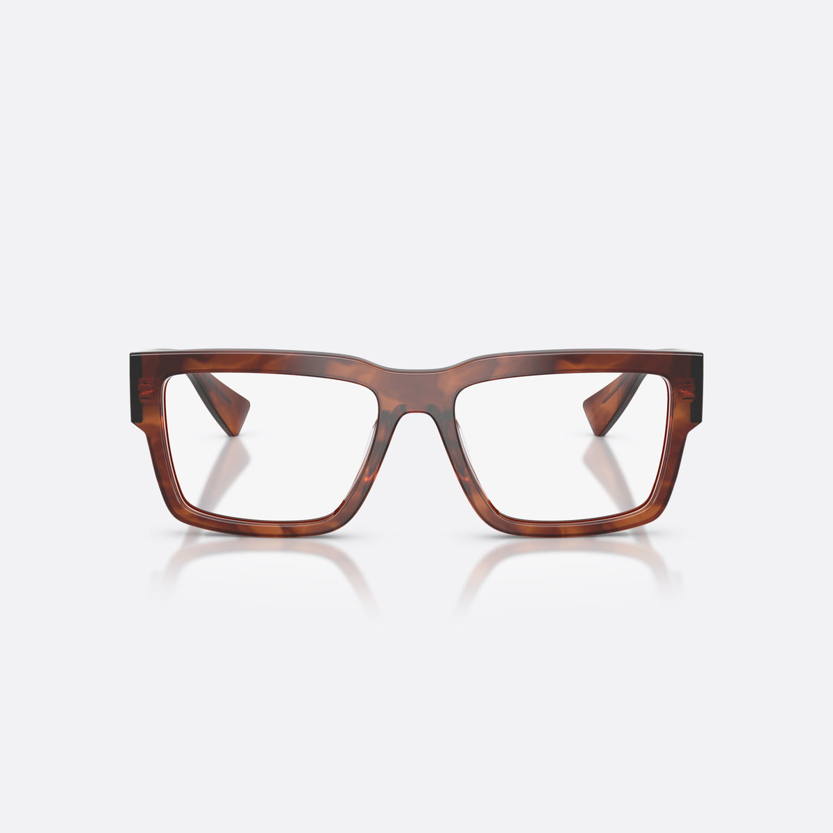 Miu Miu MU 02XV 26E1O1 eyeglasses, brown rectangle frame for women, plain bridge, integrated into front, full-rim front, front view