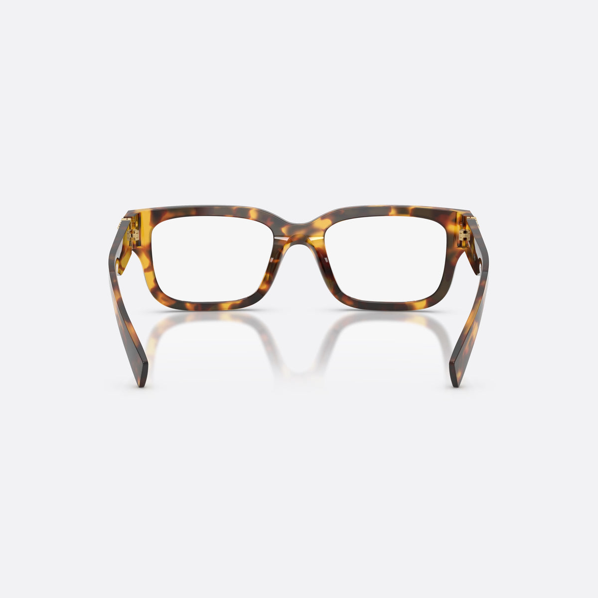 Miu Miu MU 02YV 14L1O1 eyeglasses, havana rectangle frame for women, plain saddle bridge, wide flat temples, back view