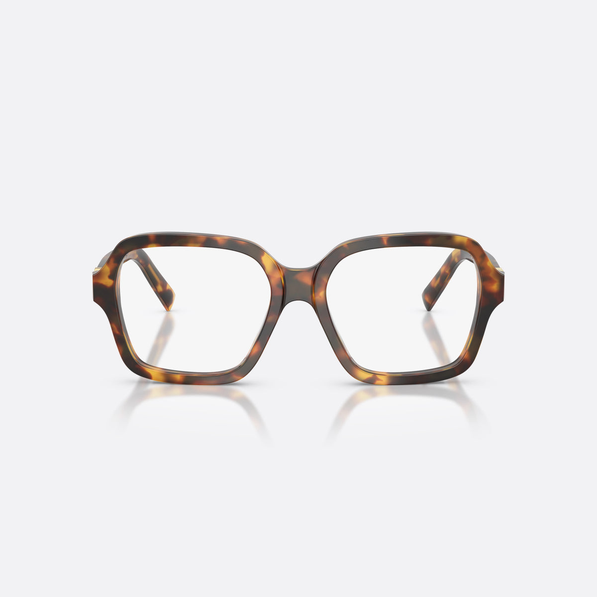 Rame ochelari de vedere Miu Miu MU 03YV 14L1O1, patrati havana, pentru femei, punte tip șa din acetat, literele brandului pe brațe, vedere din față