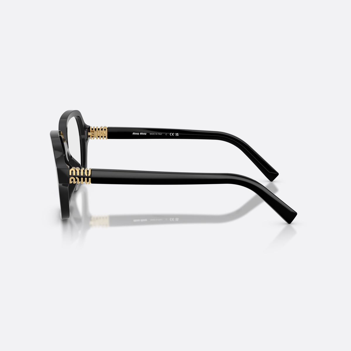 Rame ochelari de vedere Miu Miu MU 03YV 16K1O1, patrati negru, pentru femei, punte simplă, integrată în ramă, brațe subțiri, conice, vedere laterală