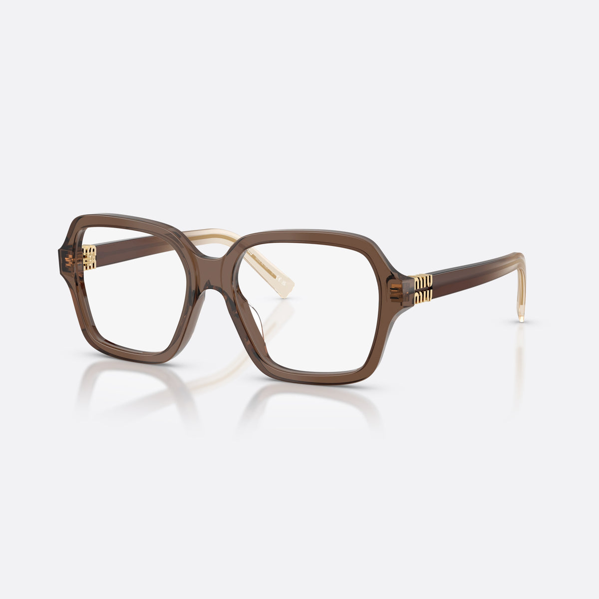 Miu Miu MU 03YV 23H1O1 eyeglasses, brown square frame for women, plain bridge, brand lettering on temples, full-rim frame