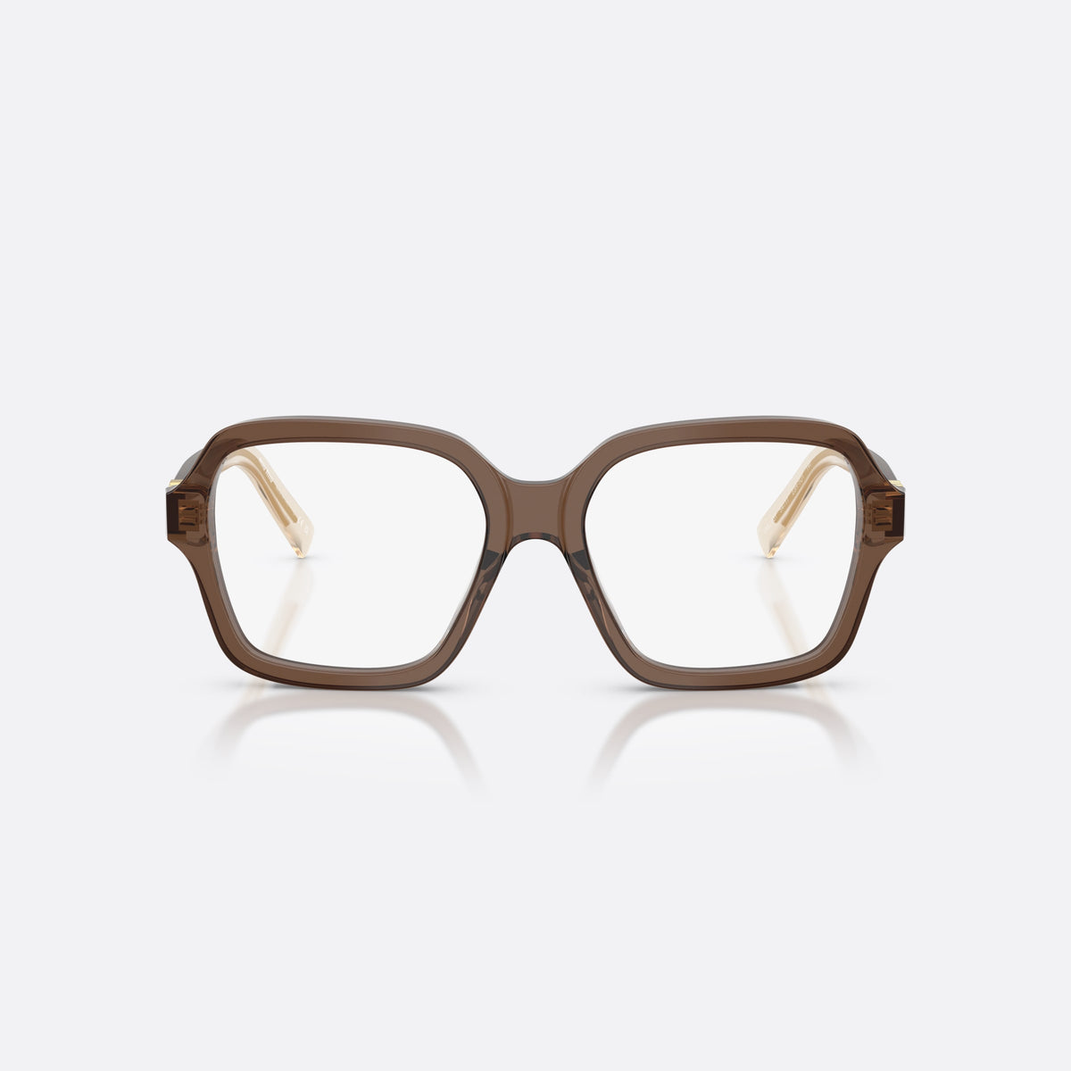 Miu Miu MU 03YV 23H1O1 eyeglasses, brown square frame for women, plain bridge, brand lettering on temples, full-rim frame, front view