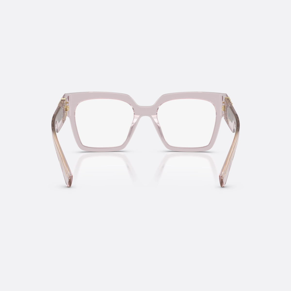 Rame ochelari de vedere Miu Miu MU 04UV 12W1O1, patrati violet, pentru femei, punte integrată simplă, literele brandului pe brațe, vedere din spate