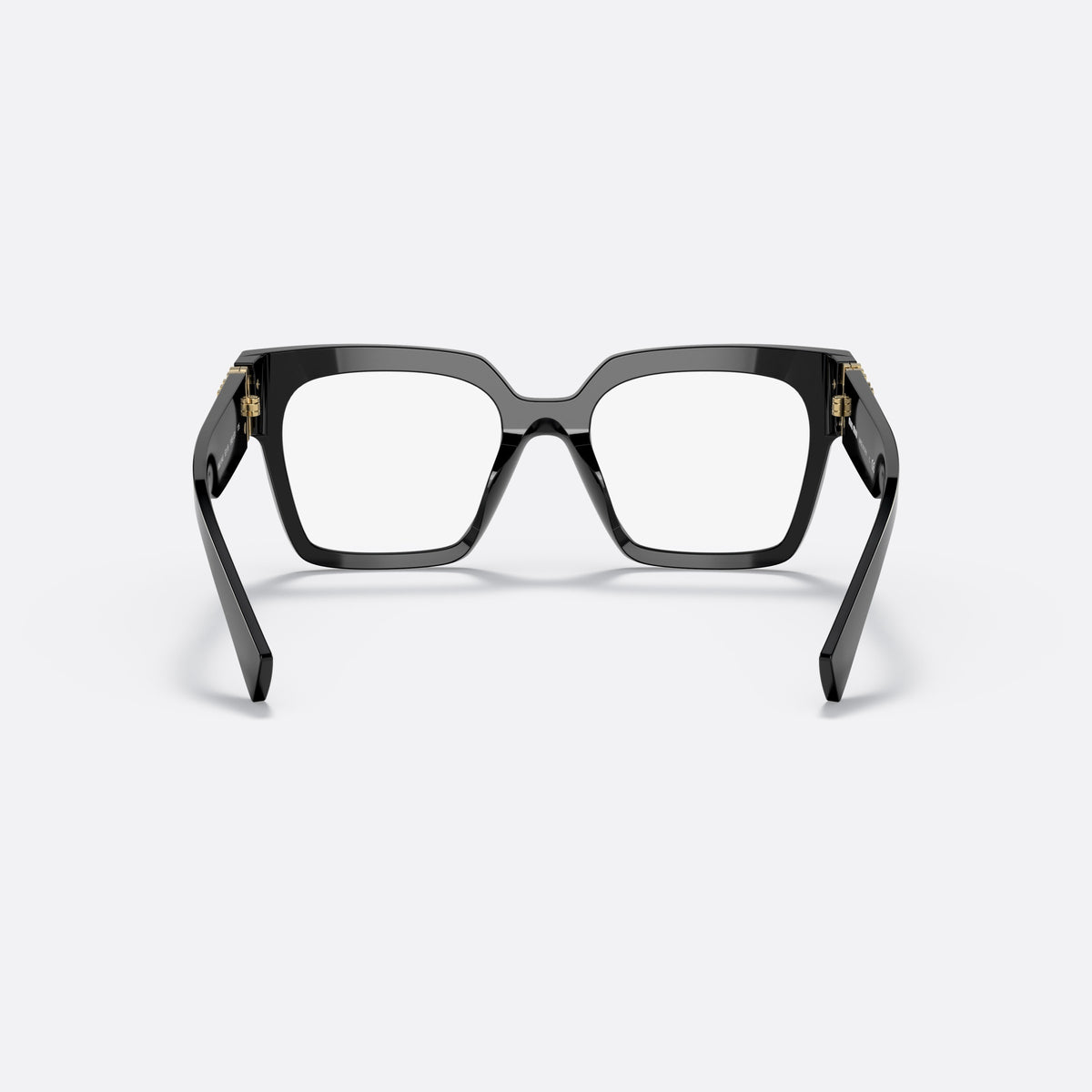 Miu Miu MU 04UV 1AB1O1 eyeglasses, black square frame for women, plain bridge, brand logo on temple, full-rim frame, back view
